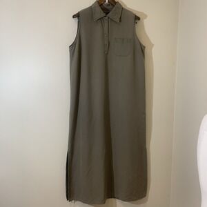 HSZ Studio‎ Womens Maxi Dress XL Army Green Tencel Blend Embroidered Lagenlook
